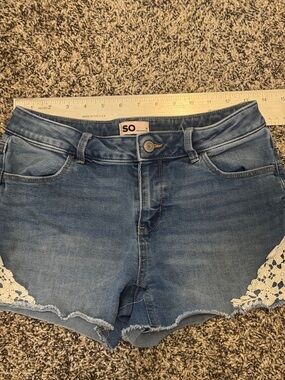 SO Light Blue Denim Shorts with Crochet Side Trim